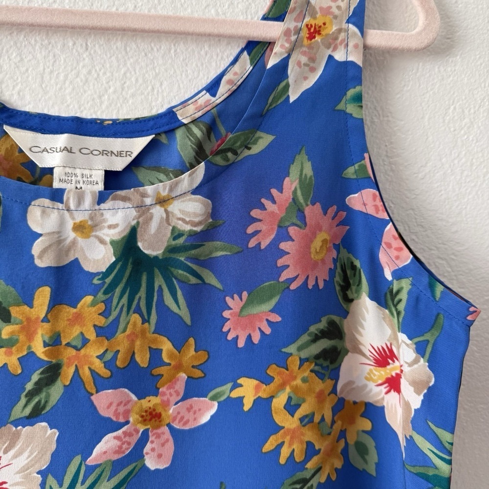 vintage 90s vibrant floral print silk tank top by Casual Corner Size M - Picture 5 of 9